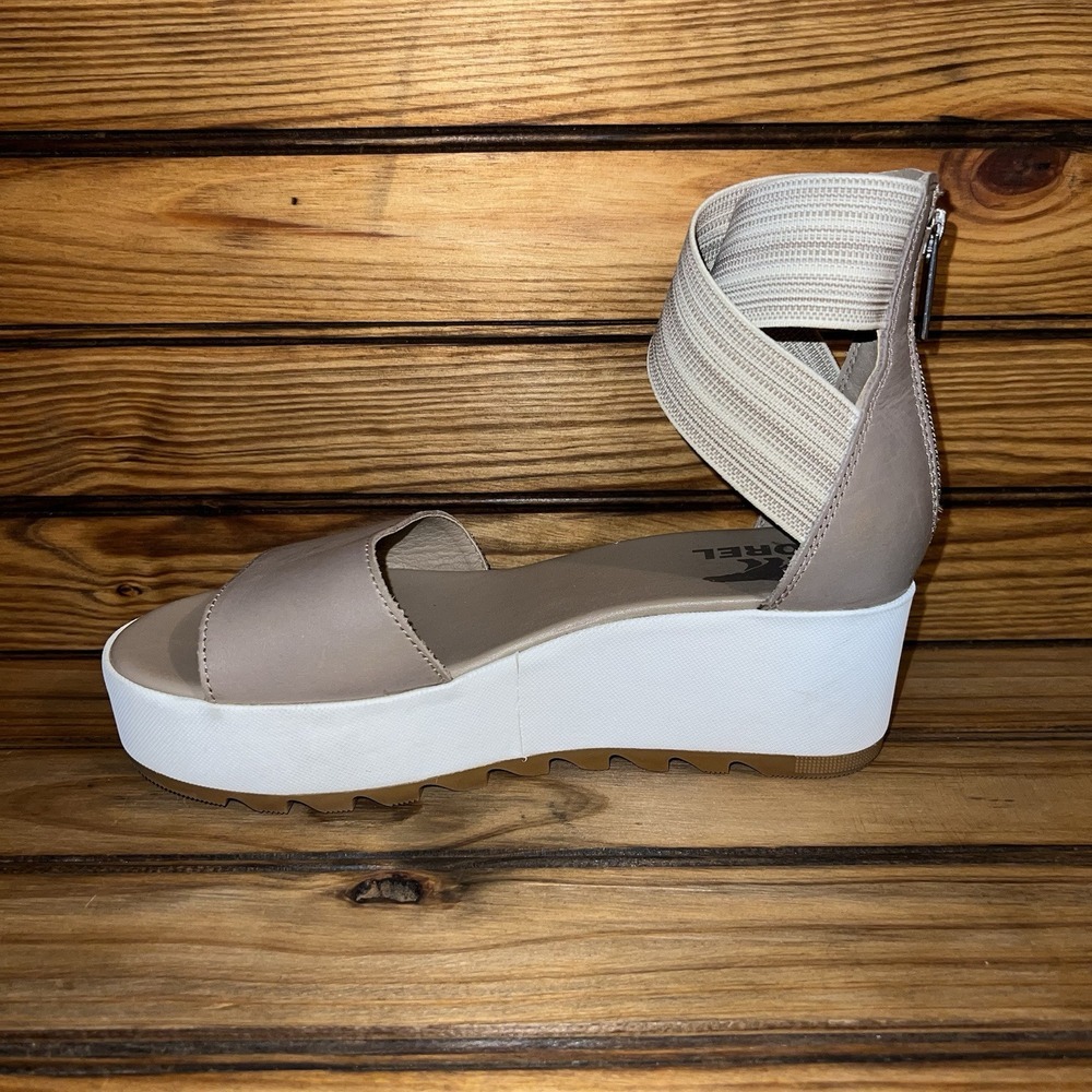 Sorel Cameron Sandal Womens Size 7 Beige Leather Flatform Ankle Strap NL3997-246 - Picture 6 of 10